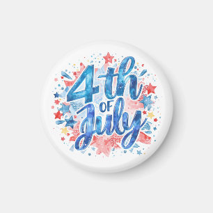 Vattenfärg 4 juli Patriotisk Magnet