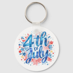 Vattenfärg 4 juli Patriotisk Nyckelring