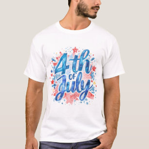 Vattenfärg 4 juli Patriotisk T Shirt