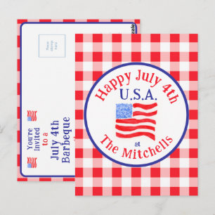 Vattenfärg 4 juli USA Flagga Röd Rand INBJUDAN