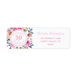 Vattenfärg 50 och Fabulous Rosa ros Blommigt Returadress Etikett