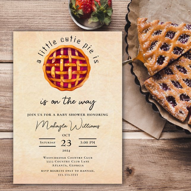 Vattenfärg A Cutie Paj är på väg som babyskabruk Inbjudningar (Skapare uppladdad)