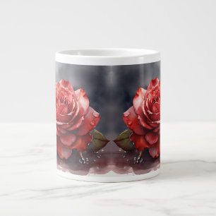 Vattenfärg A röd ros med trädroppar på dess Petals Jumbo Mugg