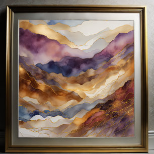 Vattenfärg Abstrakt Landskapsmålning Guld 1:1 Poster