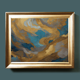 Vattenfärg, Abstrakt Liggande målning Guld 4:3 Poster