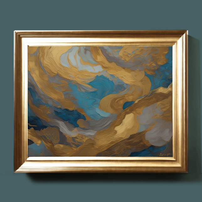 Vattenfärg, Abstrakt Liggande målning Guld 4:3 Poster (Skapare uppladdad)