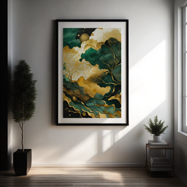 Vattenfärg, Abstrakt Liggande målning Guld III Poster (Skapare uppladdad)