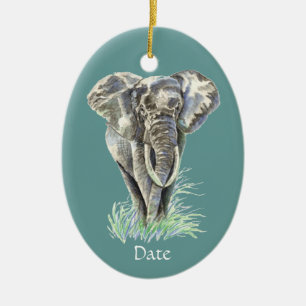 Vattenfärg African Elephant Animal Nature Art Julgransprydnad Keramik