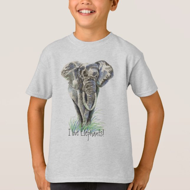 Vattenfärg African Elephant Animal Nature Art Tee (Framsida)