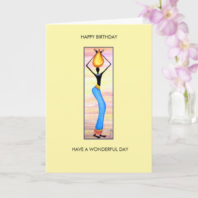 Vattenfärg, afrikansk konst Elegant Dam födelsedag Kort (Orkide)