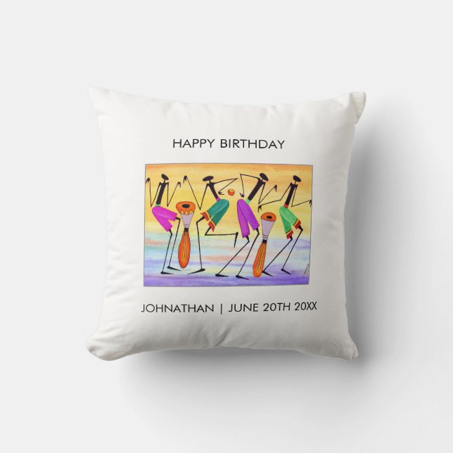 Vattenfärg, afrikansk konst, lycka kudde (Framsida)