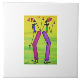 Vattenfärg, afrikansk konst Sol Party Kakelplatta