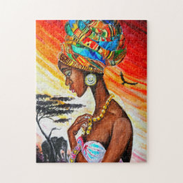 Vattenfärg - Afrikansk prinsessa - välj Storlek Pussel