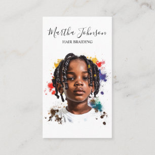 Vattenfärg Afro American Braids Braiding QR-kod Visitkort