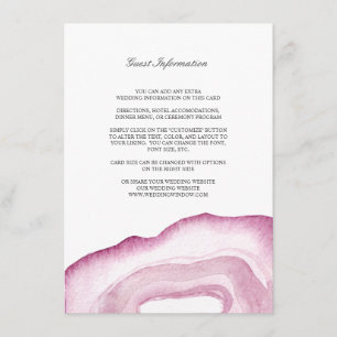 Vattenfärg Agate Bröllopsinsats Kort Mauve Rosa