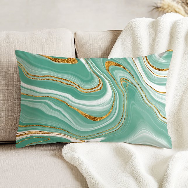 Vattenfärg Agate Mint Grönt Guld Faux Glitter Prydnadskudde (Skapare uppladdad)