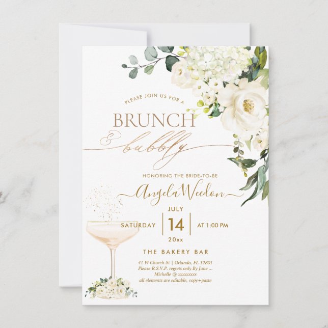 Vattenfärg Alabaster Rosor Brunch Bubbly Inbjudningar (Framsida)