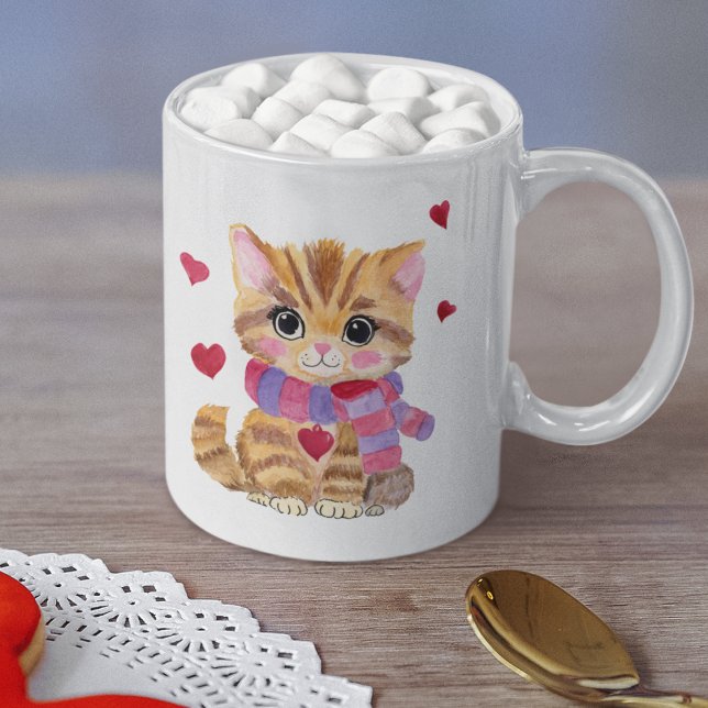 Vattenfärg Alla hjärtans dag Kitty  Kaffemugg (Skapare uppladdad)