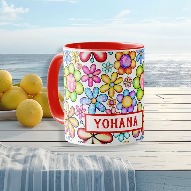 Vattenfärg Allover Blommigt Collage anpassningsbar Mugg (Watercolor Allover Floral Collage custom Summer Mug)