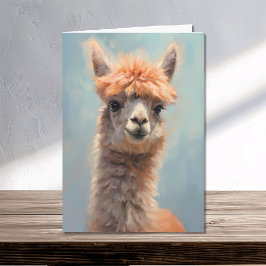Vattenfärg Alpaca Porträtt Kort
