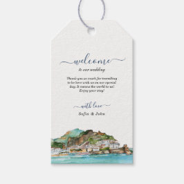 Vattenfärg Amalfi Kust Siluett Bröllop Välkommen Presentetikett