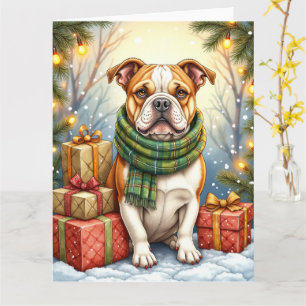 Vattenfärg Amerikansk Bulldog Jul Holiday Kort