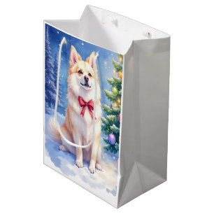 Vattenfärg Amerikansk Eskimo Hund Glittrande Jul