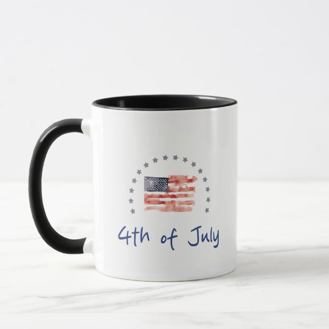 Vattenfärg Amerikansk Flagga med Blekblå Stjärnor  Mugg (Vänster)