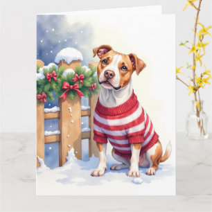Vattenfärg Amerikansk Pit Bull Terrier Festive Kort