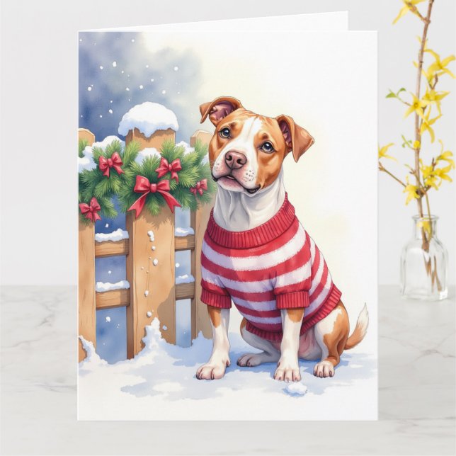 Vattenfärg Amerikansk Pit Bull Terrier Festive Kort (Gul blomma)
