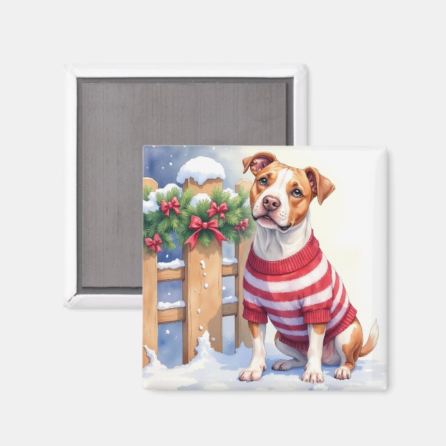 Vattenfärg Amerikansk Pit Bull Terrier Festive Magnet (Front/Back)