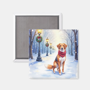 Vattenfärg Amerikansk Rävhund Snöig Lykta Magnet