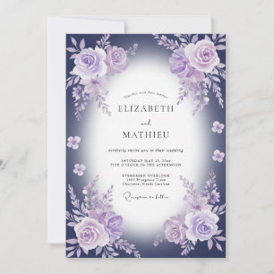 Vattenfärg Amethyst Indigo Peony Bröllop Inbjudningar