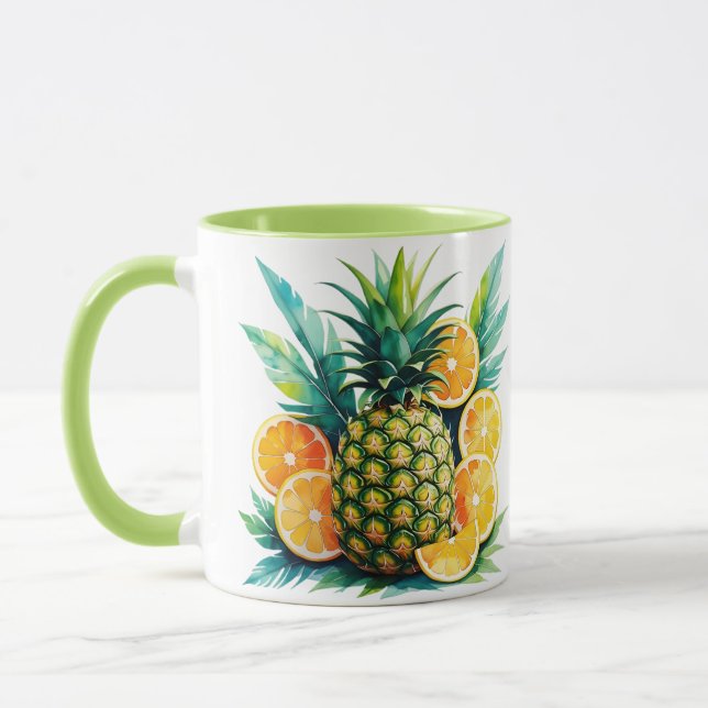 Vattenfärg Ananas & Citrus | Tropisk Frukt Kopp (Vänster)