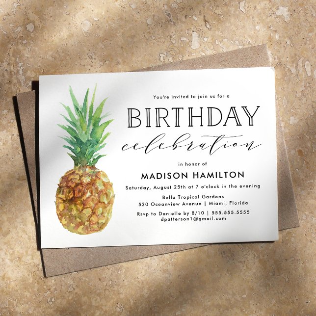 Vattenfärg Ananas Födelsedagsfest Inbjudningar (Skapare uppladdad)