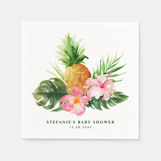 Vattenfärg Ananas och Hibiskus Bebis Shower Pappersservett (Framsidan)