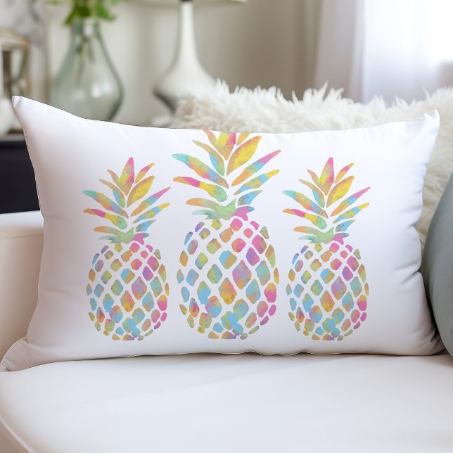 Vattenfärg Ananas Trio Tropisk Regnbåge Lumbarkudde (Skapare uppladdad)