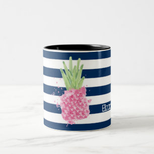 Vattenfärg Ananas Tropisk , Marinblå Randig   Två-Tonad Mugg