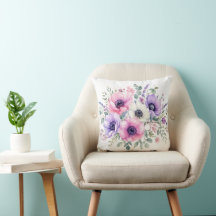 Vattenfärg Anemon Blomma Blommig Kastkudde