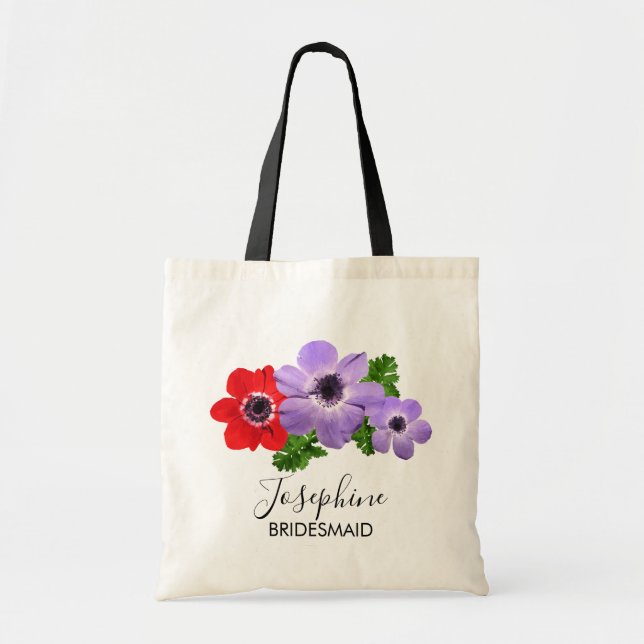 Vattenfärg Anemone Blommigt Bridesmaid Tote Bag Tygkasse (Framsidan)