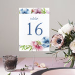 Vattenfärg Anemone Flower Bröllop Bordsnummer<br><div class="desc">Vattenfärgen Anemone Flower Bröllop Bordsnummer-kort har ett blått skript i elegant på en vit bakgrund omgiven av vackra Anemone-blommor i rosa,  lavender,  blått,  lila och violett med löv grönt. Texten kan vara personlig genom att textrutorna redigeras. Designad för dig av Evco Studio © på www.zazzle.com/store/evcostudio</div>