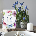 Vattenfärg Anemone Flower Bröllop Bordsnummer<br><div class="desc">De här bordsnumren har ett blått skript i eleganten på en vit bakgrund omgiven av vackra blommor från Anemone i rosa,  lavender,  blått,  lila och violett med grönt löv. Texten kan vara personlig genom att textrutorna redigeras. Designad för dig av Evco Studio © på www.zazzle.com/store/evcostudio</div>