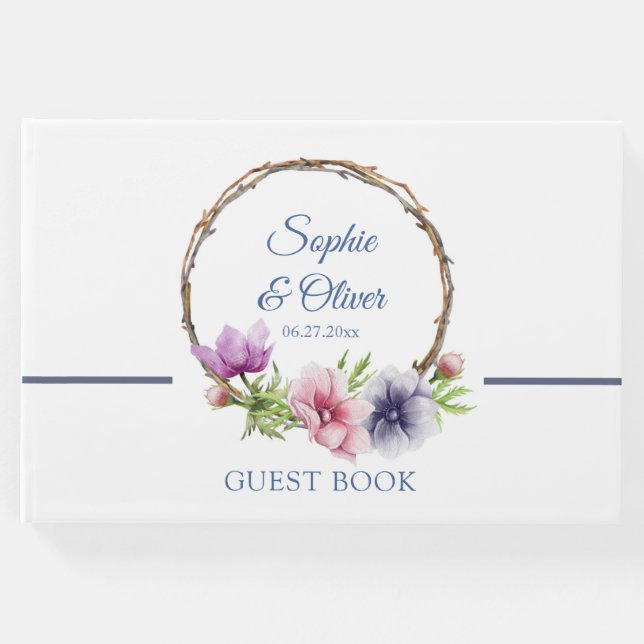 Vattenfärg Anemone Flower Bröllop Gästböcker (Framsida)