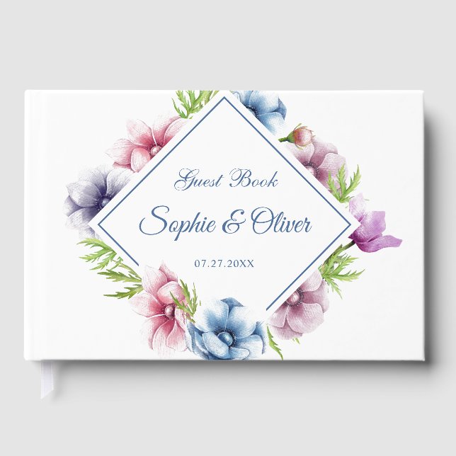 Vattenfärg Anemone Flower Bröllop Gästböcker (Framsida)