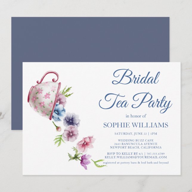 Vattenfärg Anemone Flower Bröllop Möhippa Tea Part Inbjudningar (Fram/baksida)