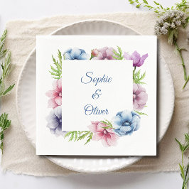 Vattenfärg Anemone Flower Bröllop Pappersservett