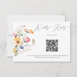 Vattenfärg Äng Vilda Blommor Bröllop QR-kod OSA Kort