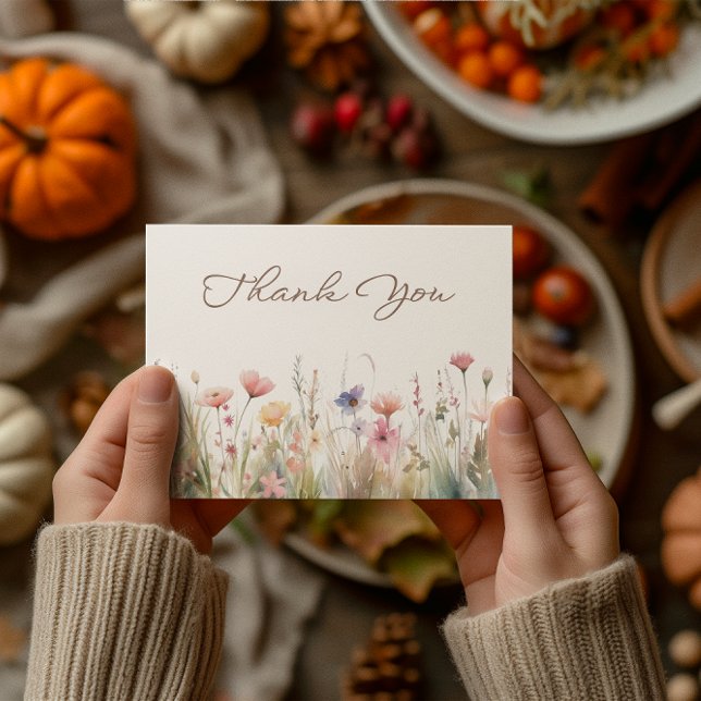 Vattenfärg äng vilda blommor bröllopsdusch tack kort (Watercolor Meadow Wildflowers Bridal Shower Thank You Card)