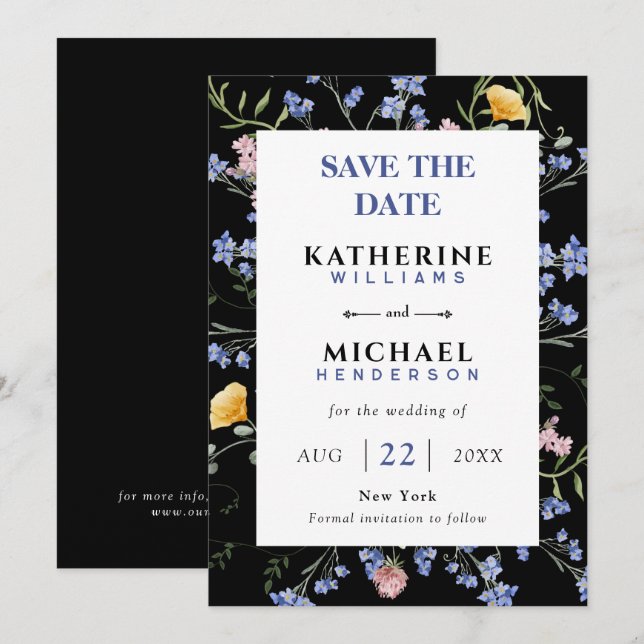 Vattenfärg äng vildblommor Bröllop  Spara Datumet (Fram/baksida)