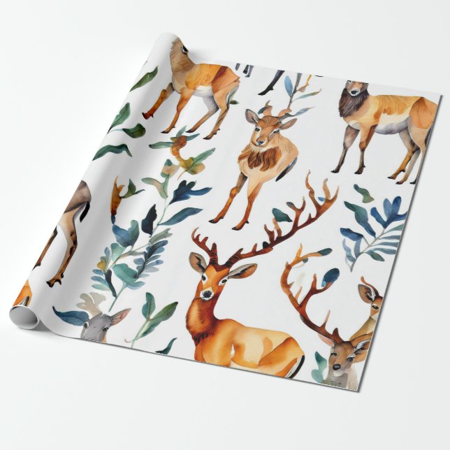 Vattenfärg Animal Kingdom Collage Presentpapper (Utrullad)